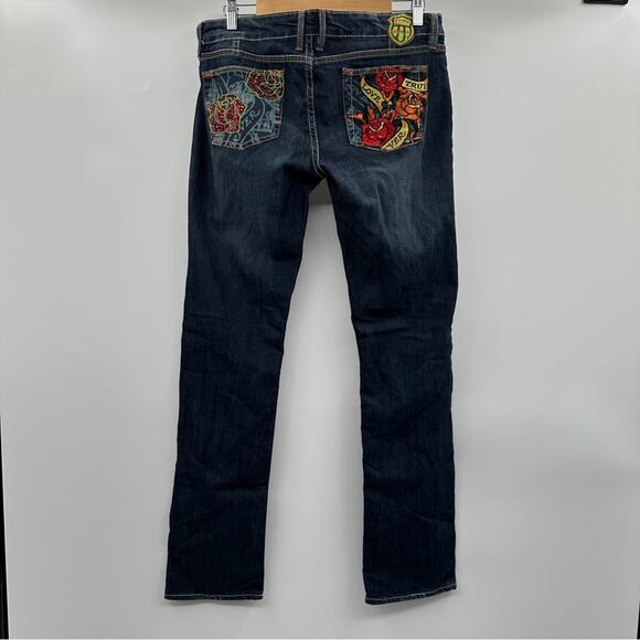 Pepe Jeans Dark Wash Rose Rhinestone Embellished Pockets Bootcut Jeans Size 31 - Picture 5 of 12